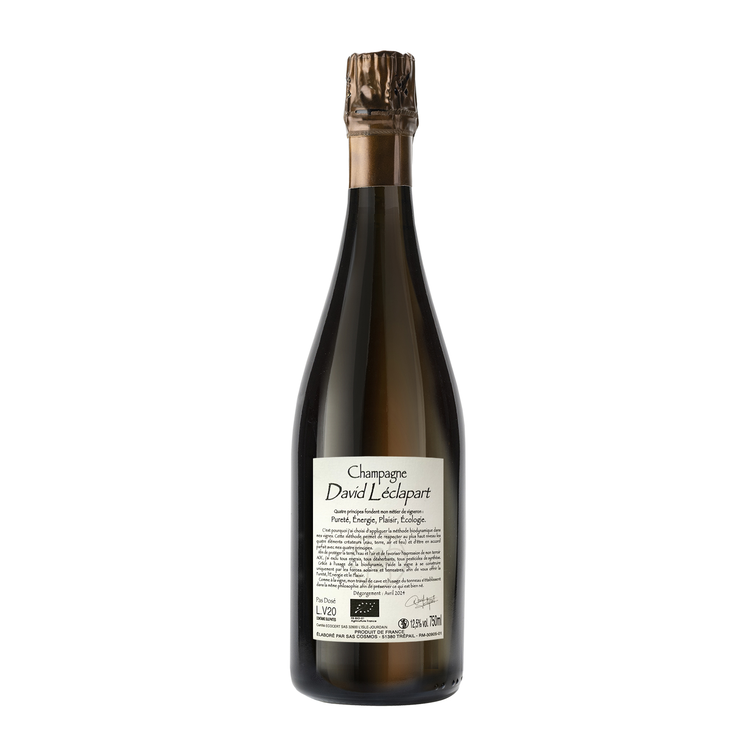 Champagne L'Apôtre 2015 Brut Nature de david Leclapart. Procedente de la Montagne de Reims.