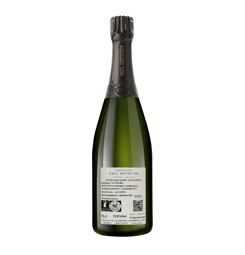 Champagne Les Crayères 2017 Extra Brut de Paul dethune. Procedente de la Montagne de Reims.