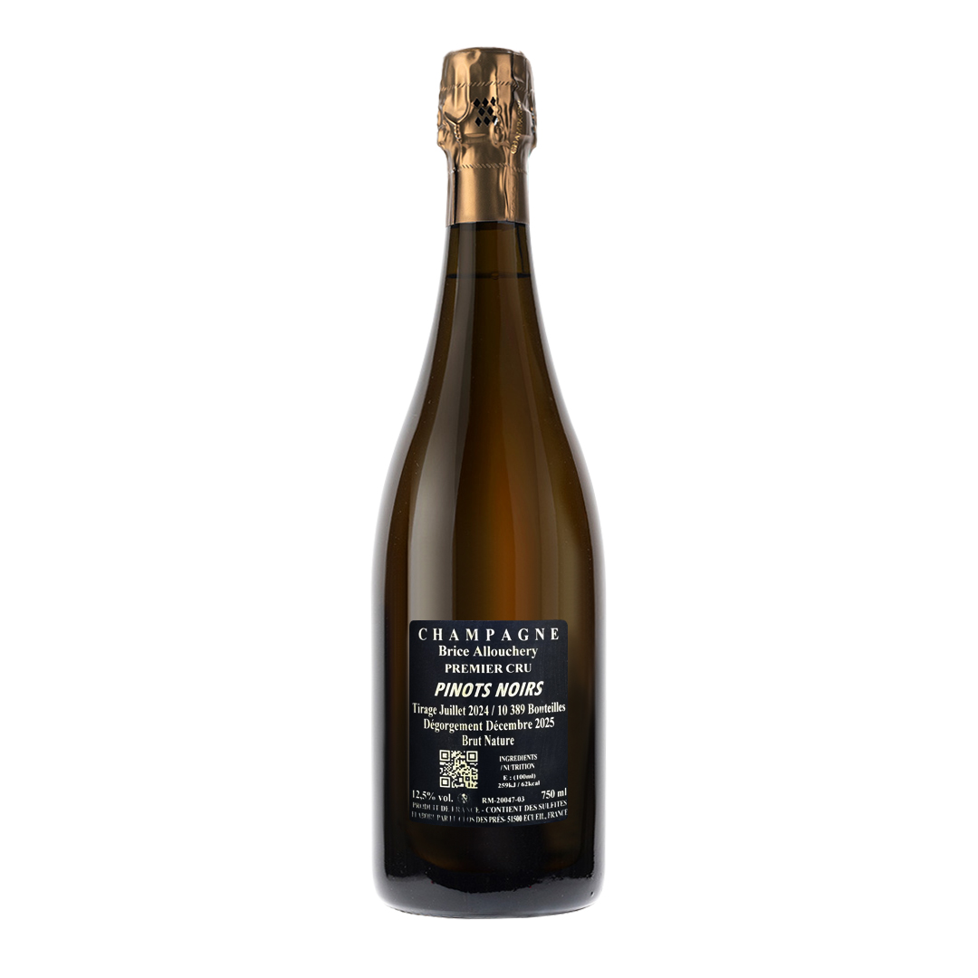 Champagne Pinots Noirs Brut Nature de Brice Allouchery. Procedente de la Montagne de Reims.